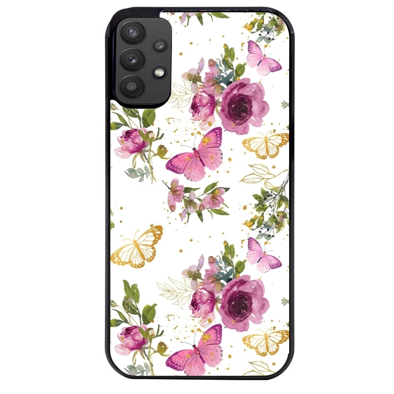 Coque noire taperso pour galaxy A22 A32 A52 A52S 4G 5G  avec motif fleur et papillon protection antichoc personnalisée