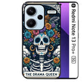 Coque noire taperso pour Redmi Note 13 PRO PLUS 5G avec motif tete de mort drama queen protection antichoc personnalisée