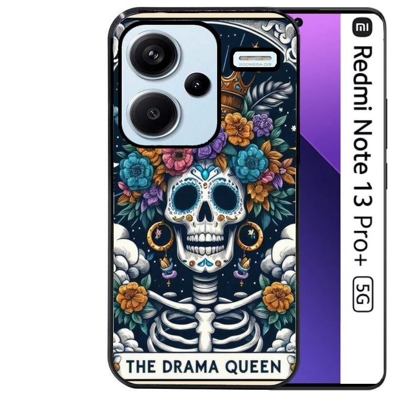 Coque noire taperso pour Redmi Note 13 PRO PLUS 5G avec motif tete de mort drama queen protection antichoc personnalisée