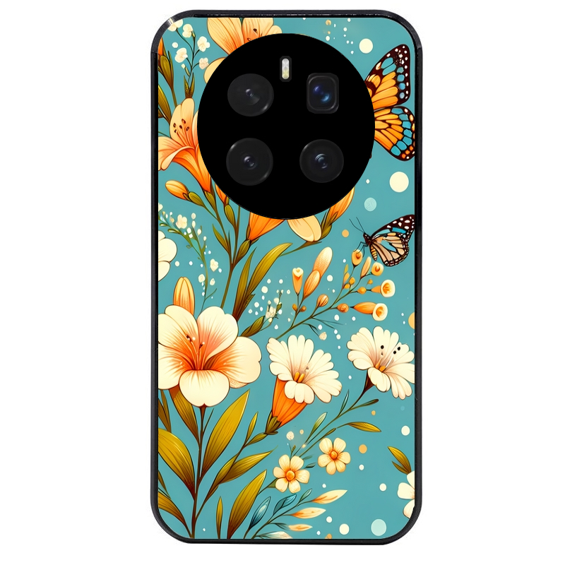 Coque noire taperso pour Magic 7 LITE et PRO avec motif fleur orange protection antichoc personnalisée