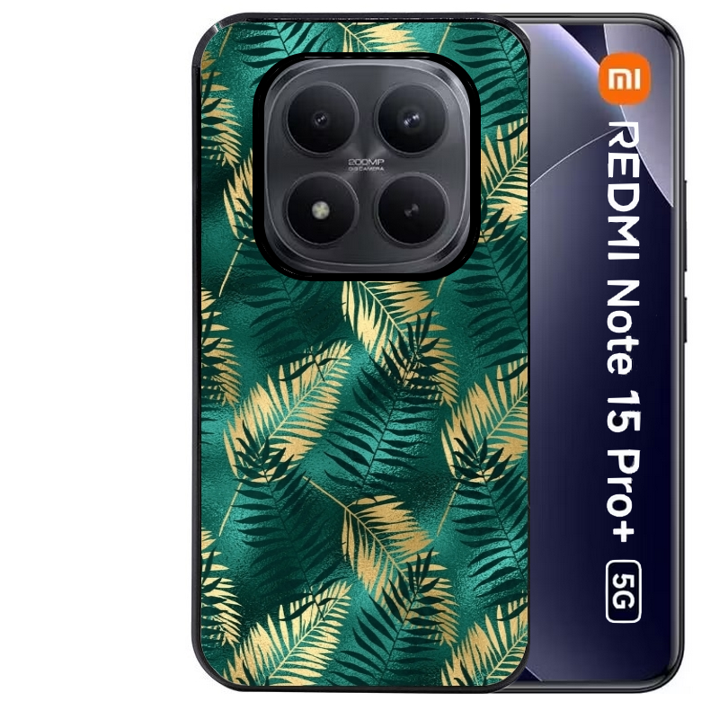 Coque noire taperso pour Redmi Note 15 et PRO PLUS 4G 5G avec motif palmier vert protection antichoc personnalisée