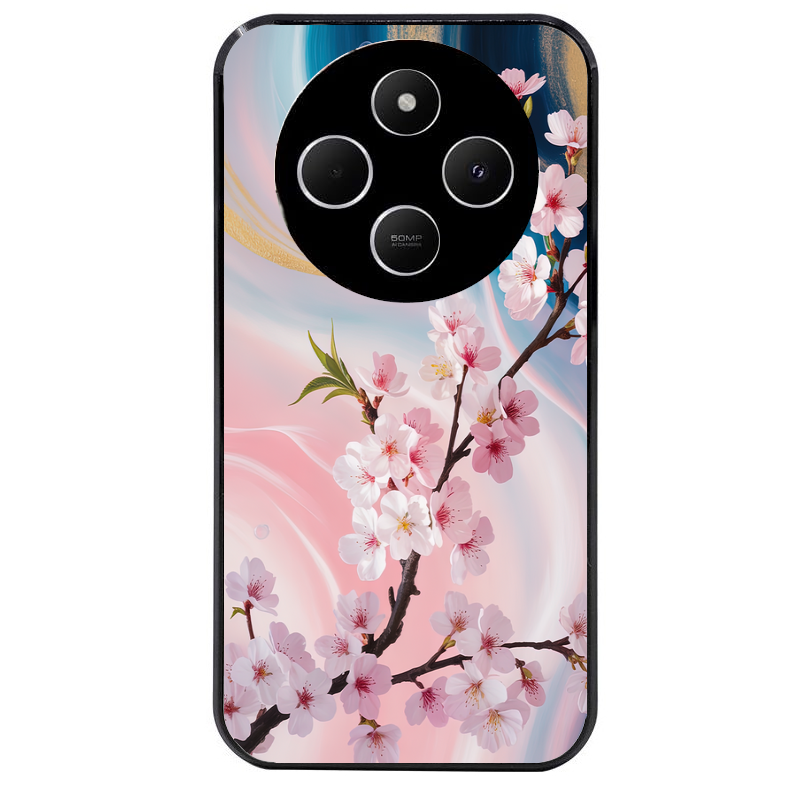 Coque noire taperso pour POCO C75 avec motif marbre fleur cerisier protection antichoc personnalisée