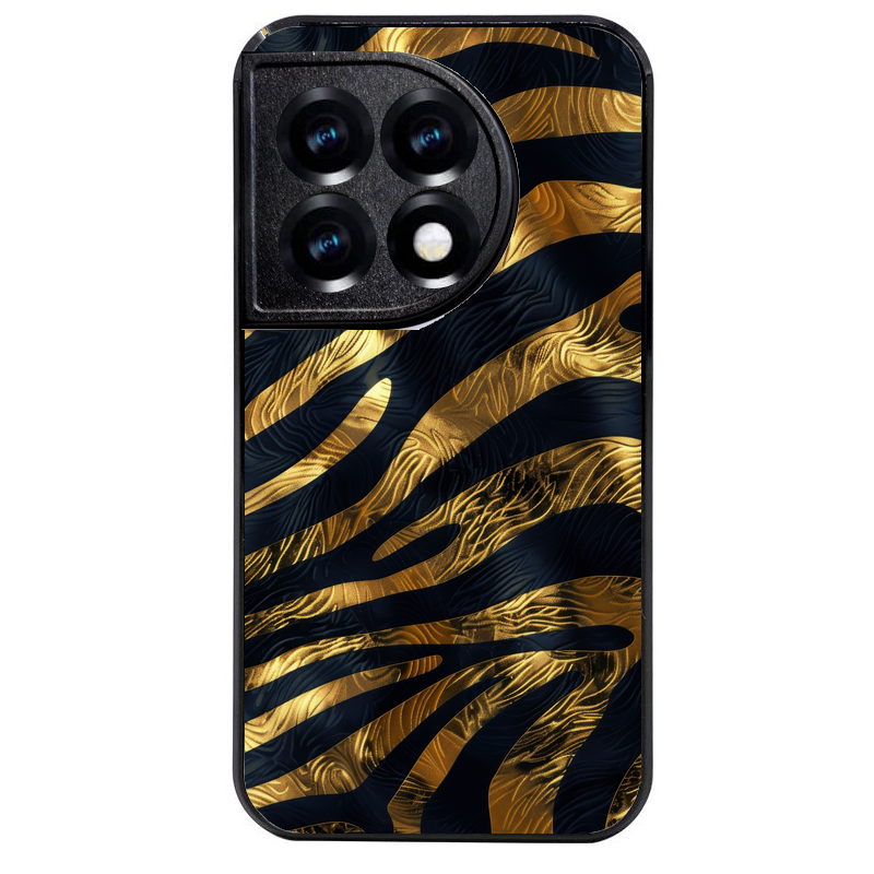 Coque noire taperso pour OnePlus 11 et 12 avec motif zebre gold protection antichoc personnalisée