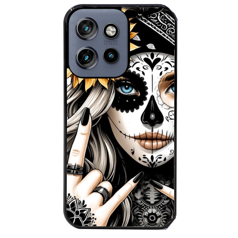 Coque noire taperso pour Moto Edge 60 et Neo Fusion Pro avec motif tete de mort tatoo protection antichoc personnalisée