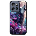 Coque noire taperso pour Moto Edge 60 et Neo Fusion Pro avec motif loup et plume protection antichoc personnalisée