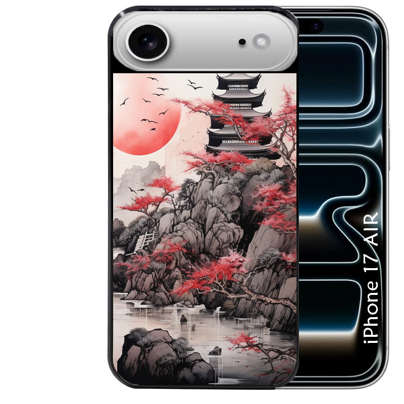 Coque noire taperso pour Iphone 17 17E AIR MAX PRO avec motif japan et temple protection antichoc personnalisée