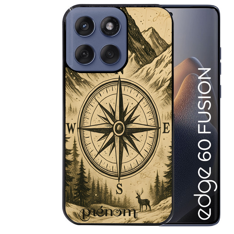 Coque noire taperso pour Moto Edge 60 et Neo Fusion Pro avec motif voyage et boussole protection antichoc personnalisée