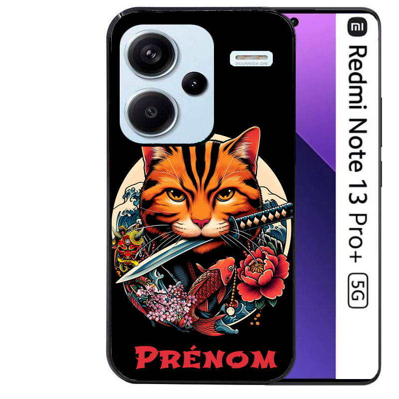 Coque noire taperso pour Redmi Note 13 PRO PLUS 5G avec motif chat carpe koii japan personnalise protection antichoc personnalisée