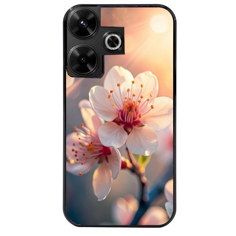 Coque noire taperso pour POCO M6 4G avec motif fleur de cerisier protection antichoc personnalisée