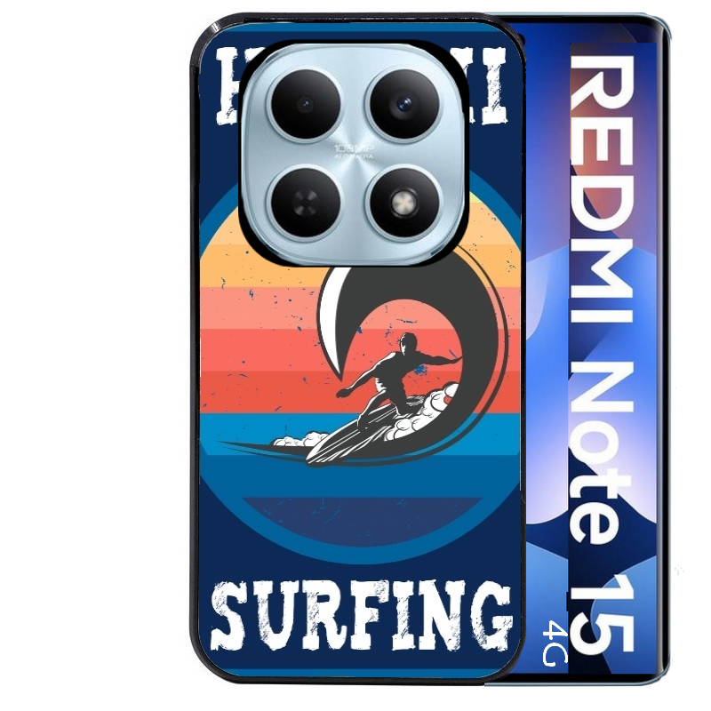 Coque noire taperso pour Redmi Note 15 et PRO PLUS 4G 5G avec motif hawaii et surf protection antichoc personnalisée
