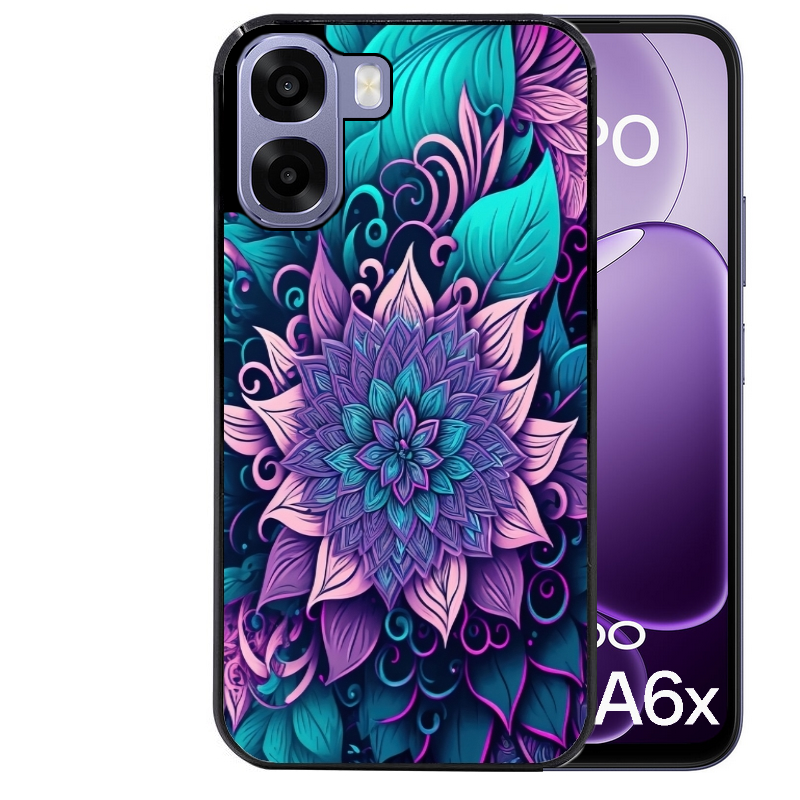 Coque noire taperso pour OPPO A6 A6X 4G et 5G avec motif tropical mandala et fleur violet protection antichoc personnalisée