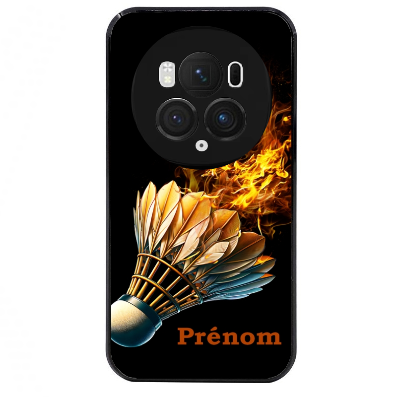 Coque noire taperso pour Magic 5 6 LITE et PRO avec motif badminton flamme personnalise protection antichoc personnalisée