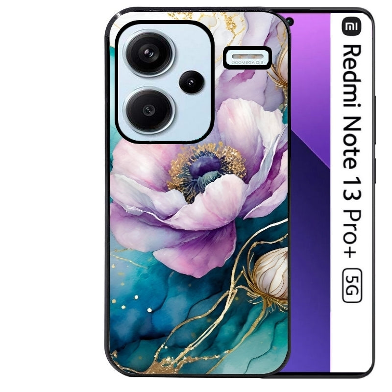 Coque noire taperso pour Redmi Note 13 PRO PLUS 5G avec motif marbre fleur protection antichoc personnalisée