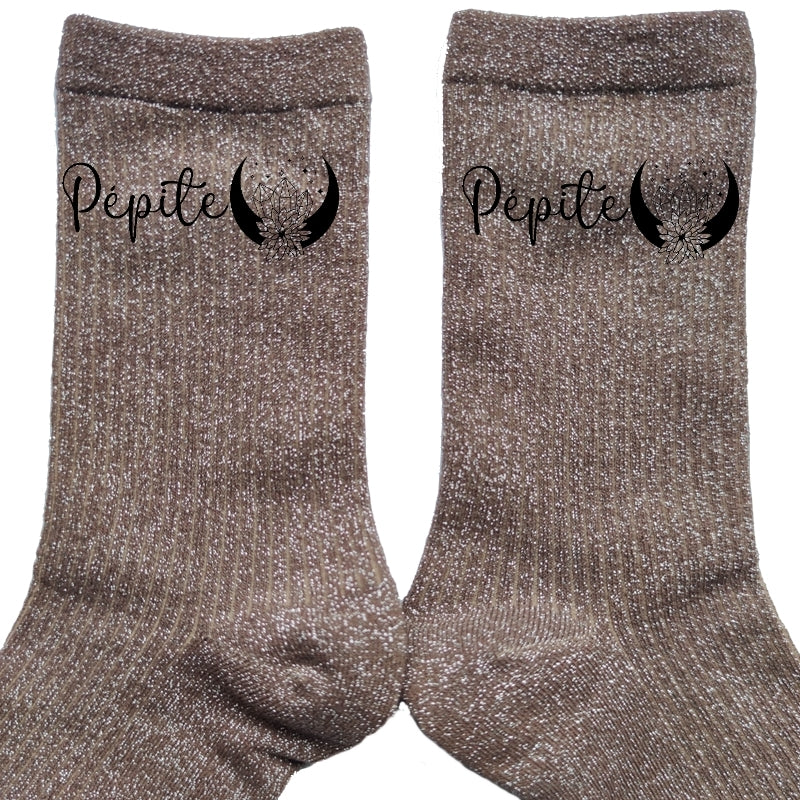 Chaussettes paillettes bronze motif pépite