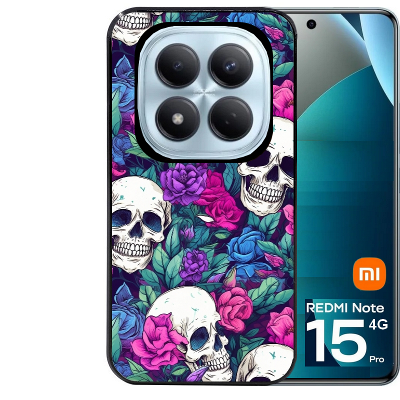 Coque noire taperso pour Redmi Note 15 et PRO PLUS 4G 5G avec motif tete de mort violet protection antichoc personnalisée