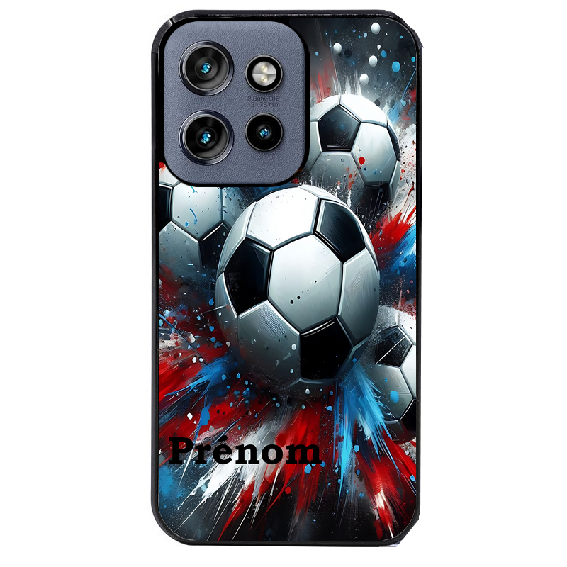 Coque noire taperso pour Moto Edge 60 et Neo Fusion Pro avec motif foot tricolore personnalisee protection antichoc personnalisée