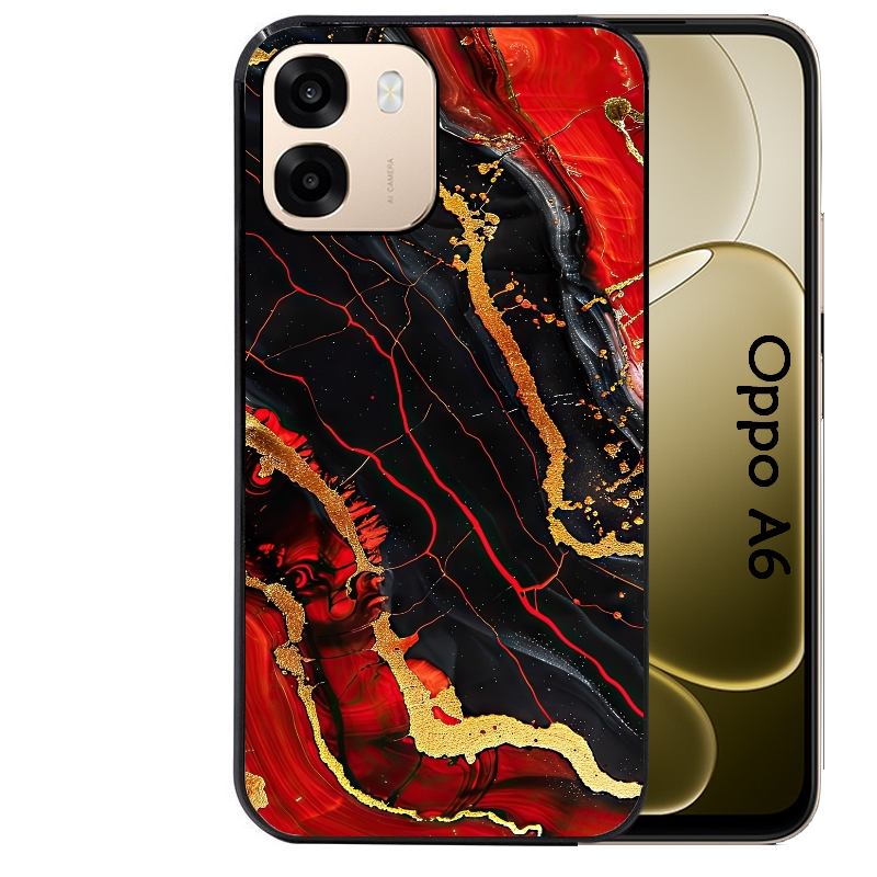 Coque noire taperso pour OPPO A6 A6X 4G et 5G avec motif marbre rouge protection antichoc personnalisée