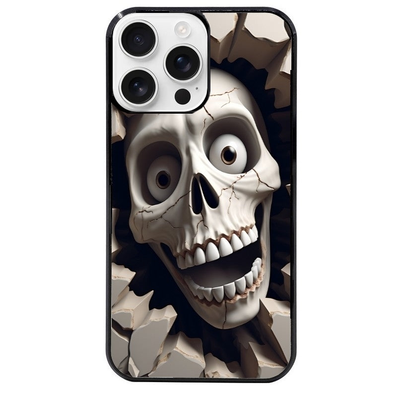 Coque noire taperso pour Iphone 16 16E PLUS MAX PRO avec motif tete de mort smile protection antichoc personnalisée