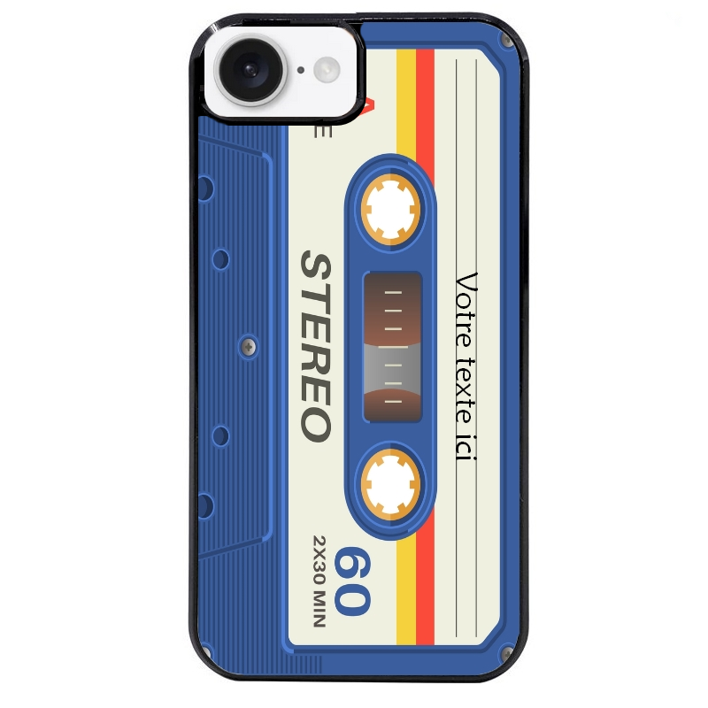 Coque noire taperso pour Iphone 17 17E AIR MAX PRO personnalisable avec motif cassette bleu protection antichoc personnalisée