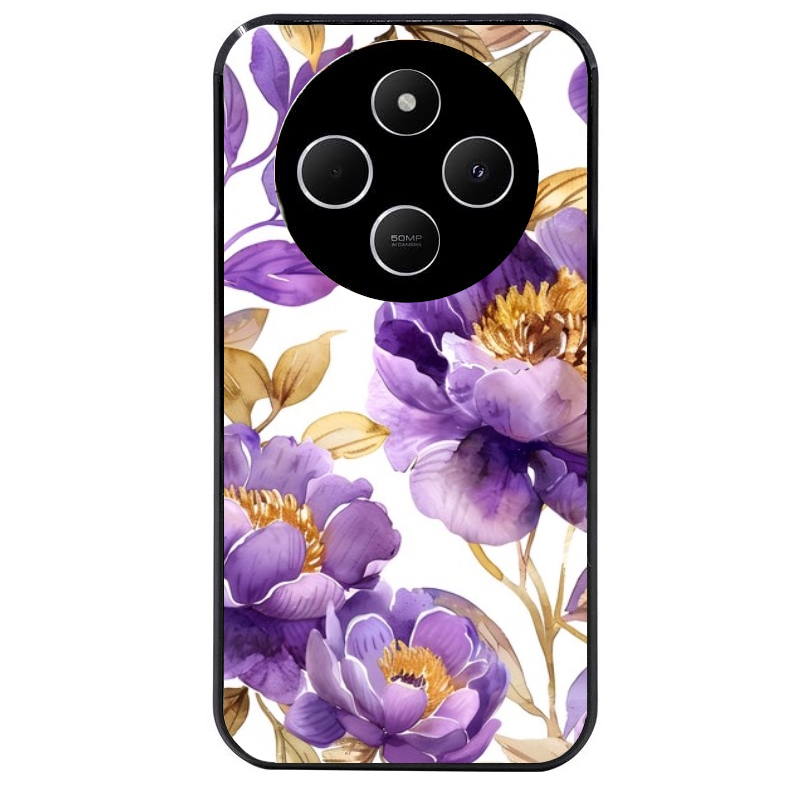 Coque noire taperso pour POCO C75 avec motif fleur pivoine protection antichoc personnalisée