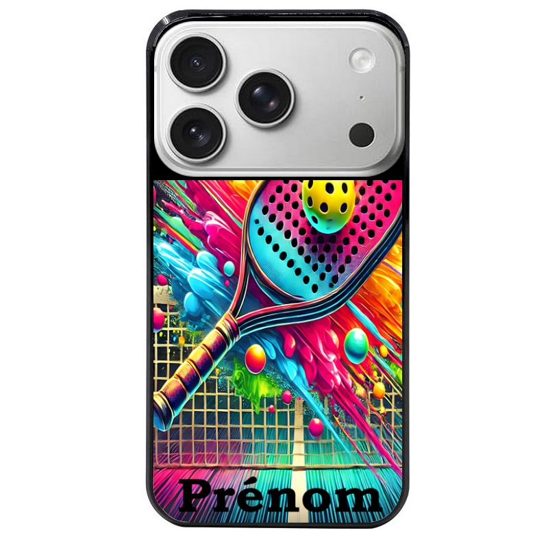 Coque noire taperso pour Iphone 17 17E AIR MAX PRO avec motif padel raquette personnalisee protection antichoc personnalisée