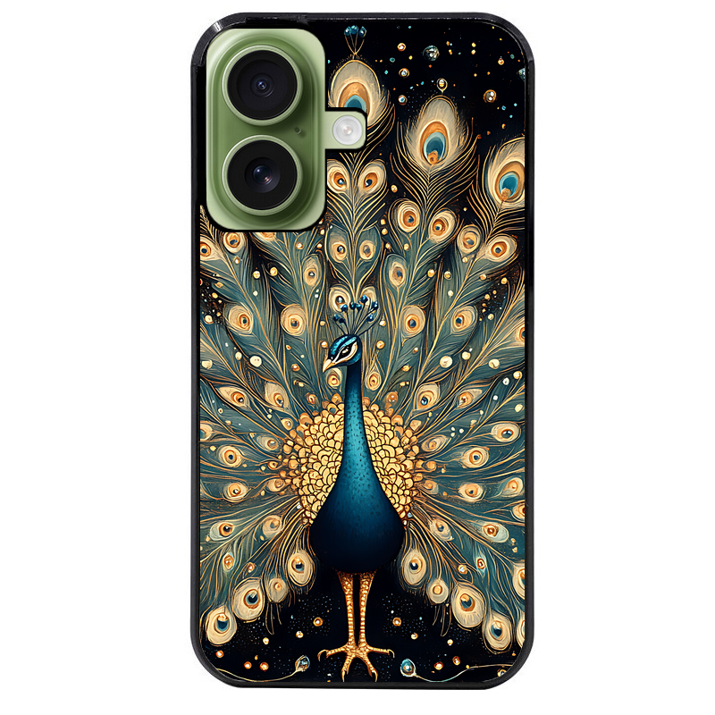 Coque noire taperso pour Iphone 16 16E PLUS MAX PRO avec motif paon mandala protection antichoc personnalisée