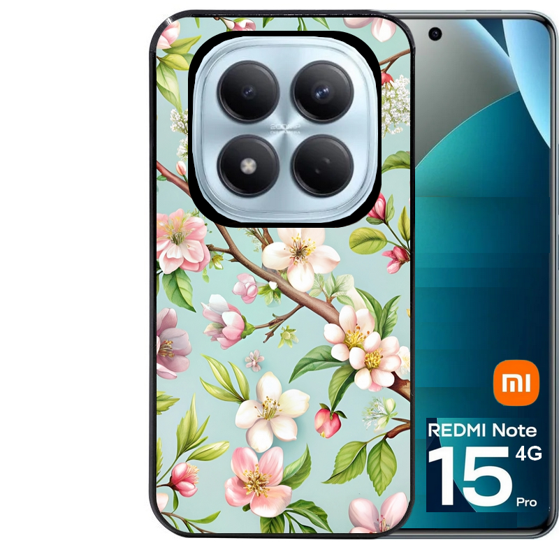 Coque noire taperso pour Redmi Note 15 et PRO PLUS 4G 5G avec motif fleur de printemps protection antichoc personnalisée