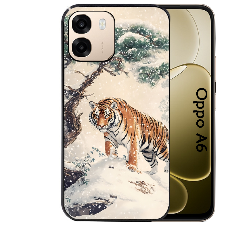 Coque noire taperso pour OPPO A6 A6X 4G et 5G avec motif tigre bonzai protection antichoc personnalisée