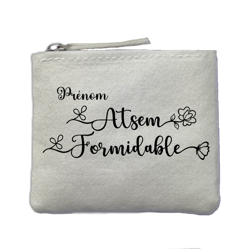 Porte monnaie personnalisé atsem formidable ivoire en feutrine en feutrine ivoire