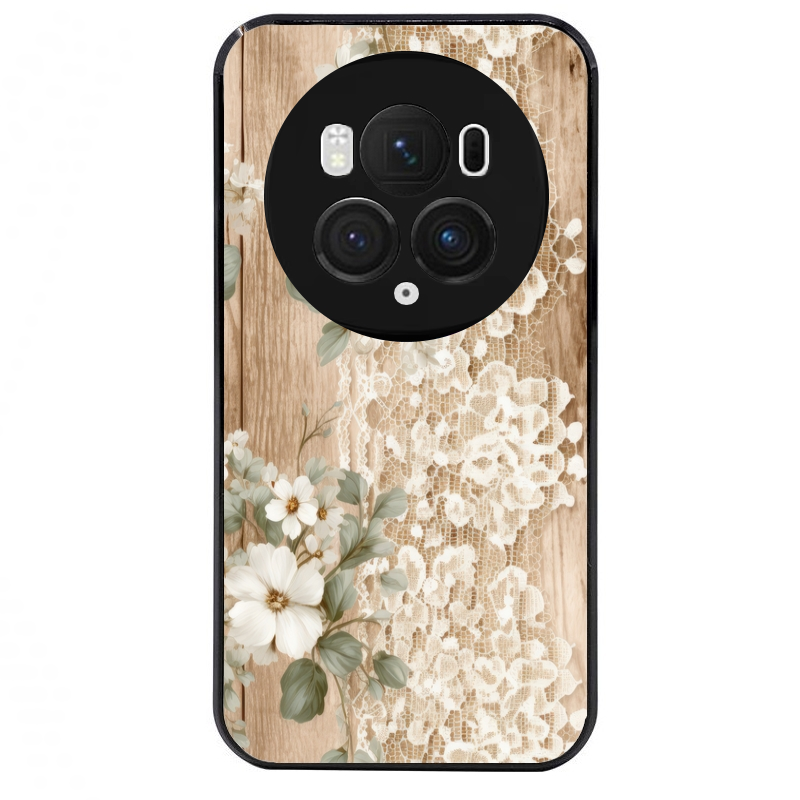 Coque noire taperso pour Magic 5 6 LITE et PRO avec motif bois et dentelle 1 protection antichoc personnalisée