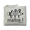 Porte monnaie personnalisé maitre merci ivoire en feutrine en feutrine ivoire