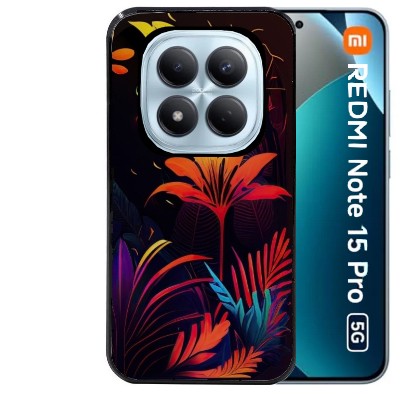 Coque noire taperso pour Redmi Note 15 et PRO PLUS 4G 5G avec motif tropical jaune protection antichoc personnalisée