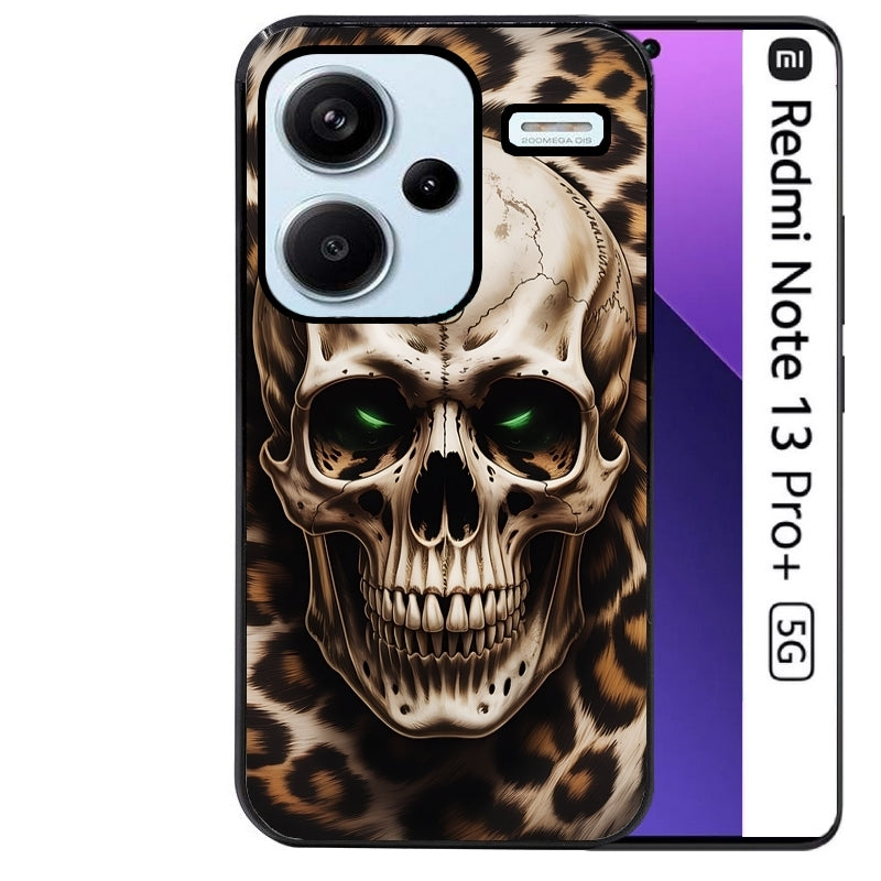 Coque noire taperso pour Redmi Note 13 PRO PLUS 5G avec motif tete de mort leopard protection antichoc personnalisée