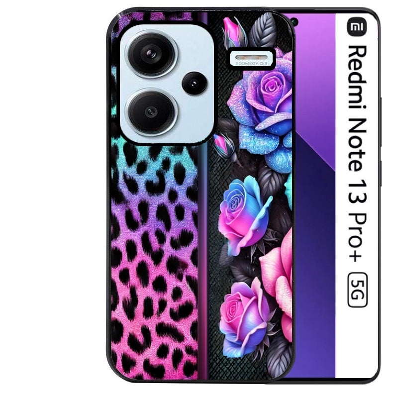 Coque noire taperso pour Redmi Note 13 PRO PLUS 5G avec motif leopard et fleur protection antichoc personnalisée