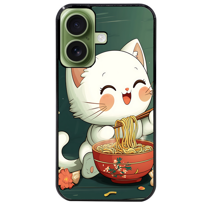 Coque noire taperso pour Iphone 16 16E PLUS MAX PRO avec motif chat ramen nuage protection antichoc personnalisée