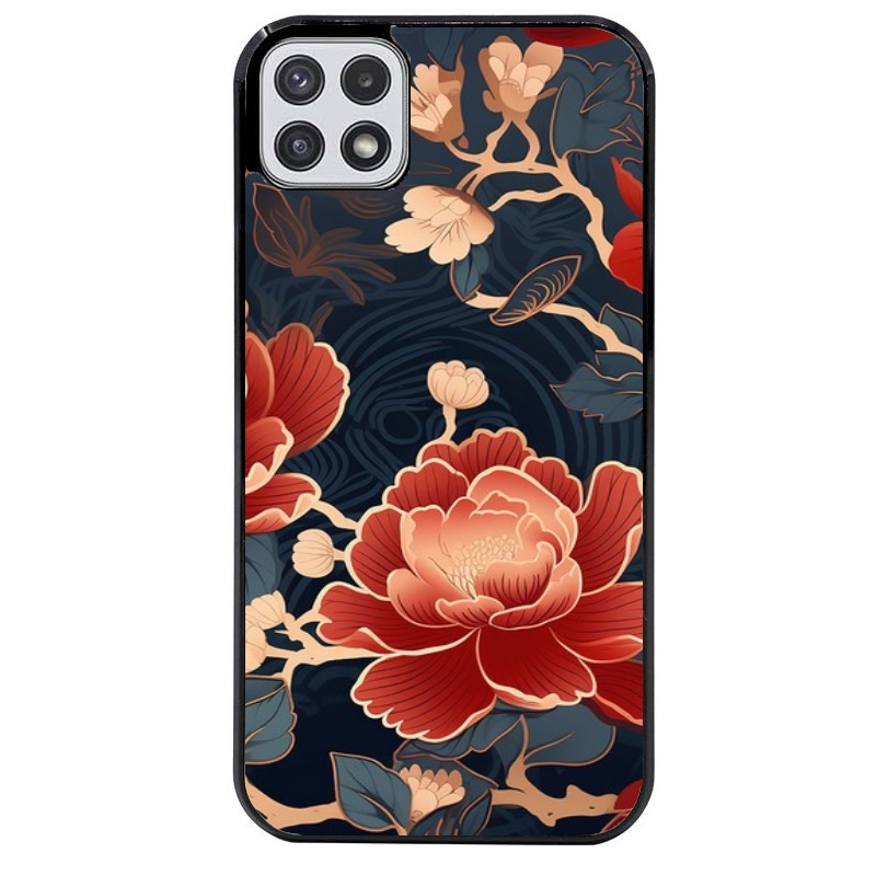 Coque noire taperso pour galaxy A22 A32 A52 A52S 4G 5G  avec motif fleur japan protection antichoc personnalisée