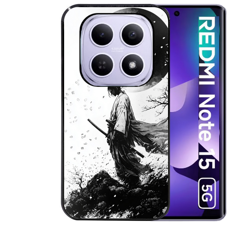 Coque noire taperso pour Redmi Note 15 et PRO PLUS 4G 5G avec motif samourai et lune protection antichoc personnalisée