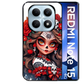 Coque noire taperso pour Redmi Note 15 et PRO PLUS 4G 5G avec motif tete de mort calavera rouge protection antichoc personnalisée