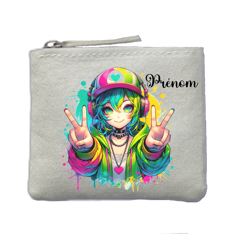 Porte monnaie personnalisé anime tag ivoire en feutrine en feutrine ivoire