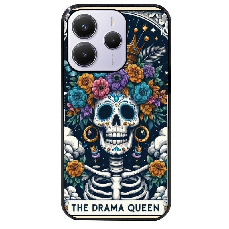 Coque noire taperso pour Redmi Note 14 et PRO PLUS 4G 5G avec motif tete de mort drama queen protection antichoc personnalisée