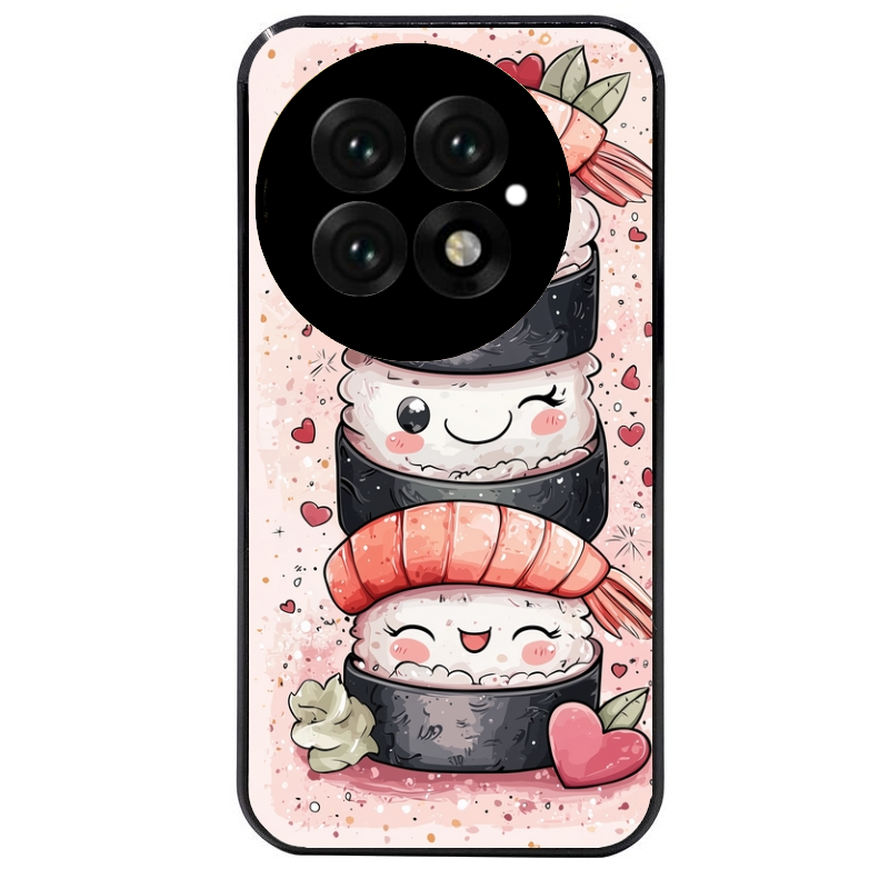 Coque noire taperso pour OnePlus 13 avec motif sushi kawai anime protection antichoc personnalisée