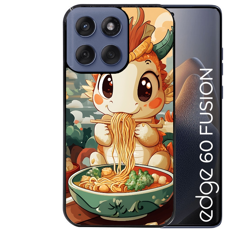 Coque noire taperso pour Moto Edge 60 et Neo Fusion Pro avec motif dragon ramen 3 protection antichoc personnalisée