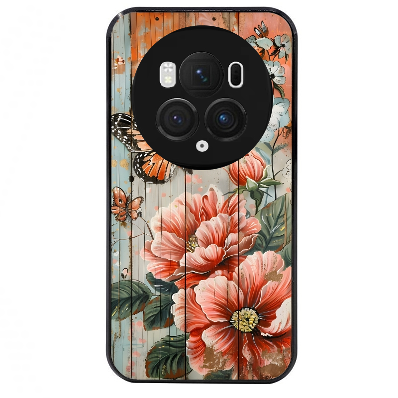 Coque noire taperso pour Magic 5 6 LITE et PRO avec motif bois et papillon 3 protection antichoc personnalisée