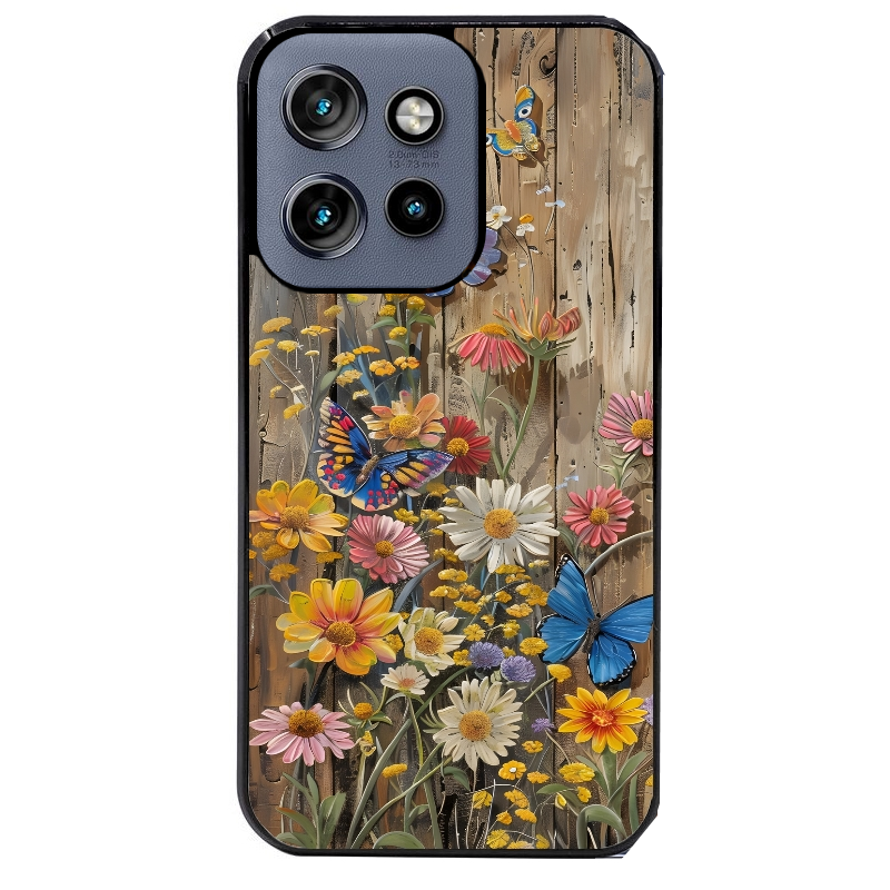 Coque noire taperso pour Moto Edge 60 et Neo Fusion Pro avec motif bois et papillon 1 protection antichoc personnalisée