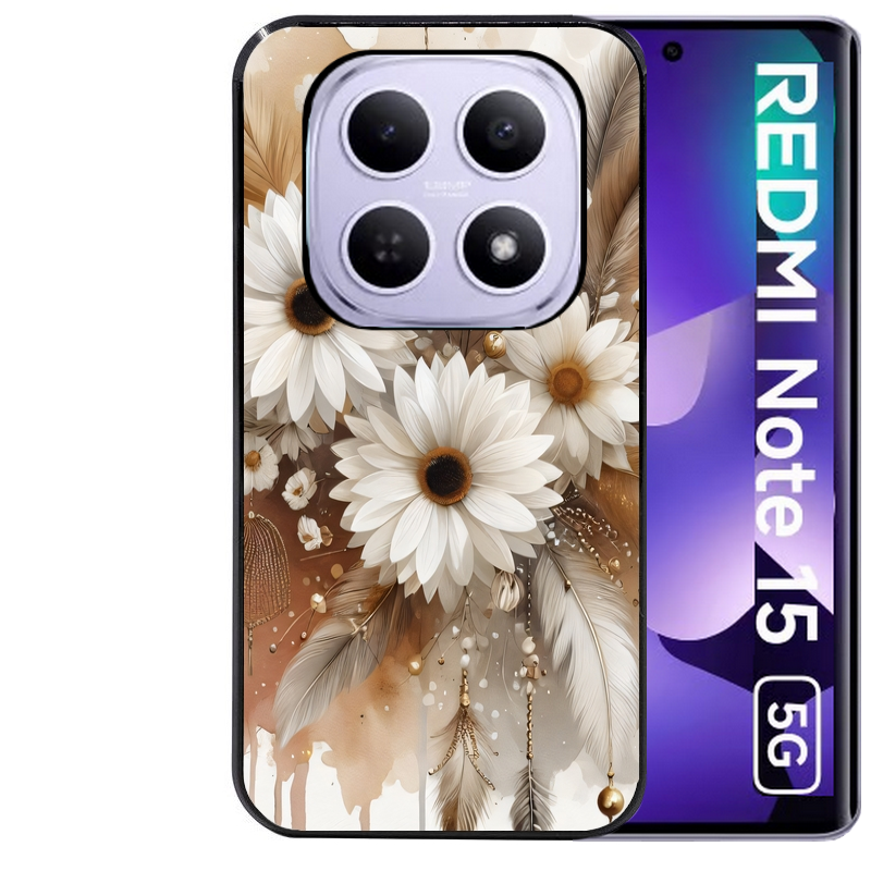 Coque noire taperso pour Redmi Note 15 et PRO PLUS 4G 5G avec motif dreamcatcher marguerite protection antichoc personnalisée