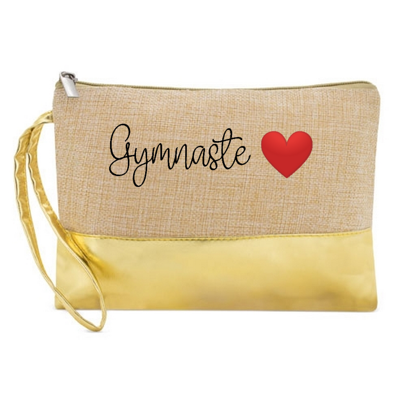 Trousse manique personnalisée gymnaste et coeur en jute et doré en jute et doré