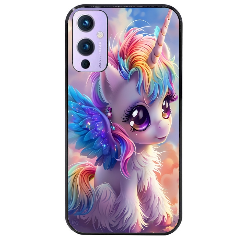 Coque noire taperso pour OnePlus 9 et 9 PRO avec motif licorne style anime protection antichoc personnalisée