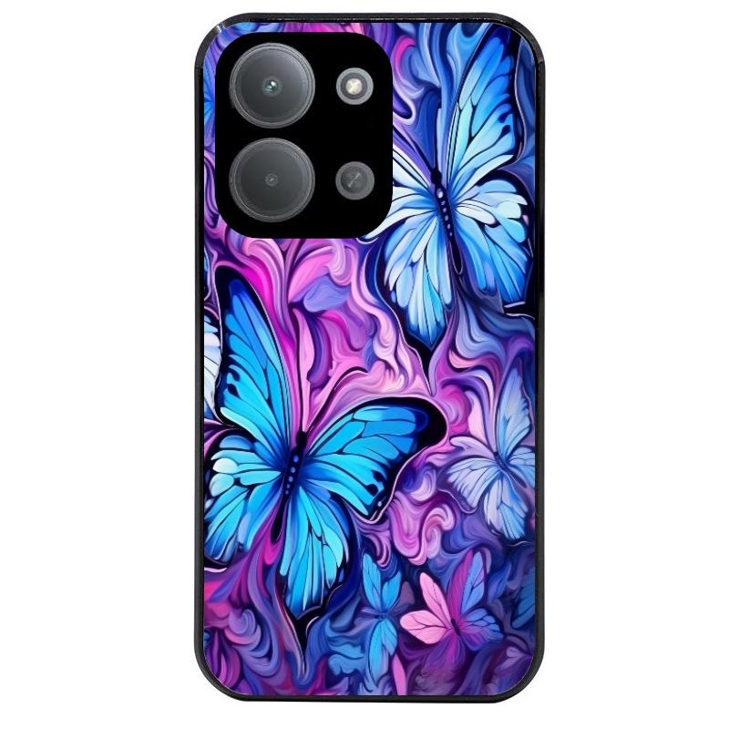 Coque noire taperso pour POCO C85 avec motif papillon violet uv protection antichoc personnalisée