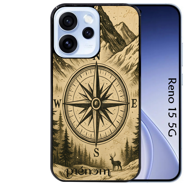 Coque noire taperso pour OPPO Reno 15 et F FS 5G avec motif voyage et boussole protection antichoc personnalisée