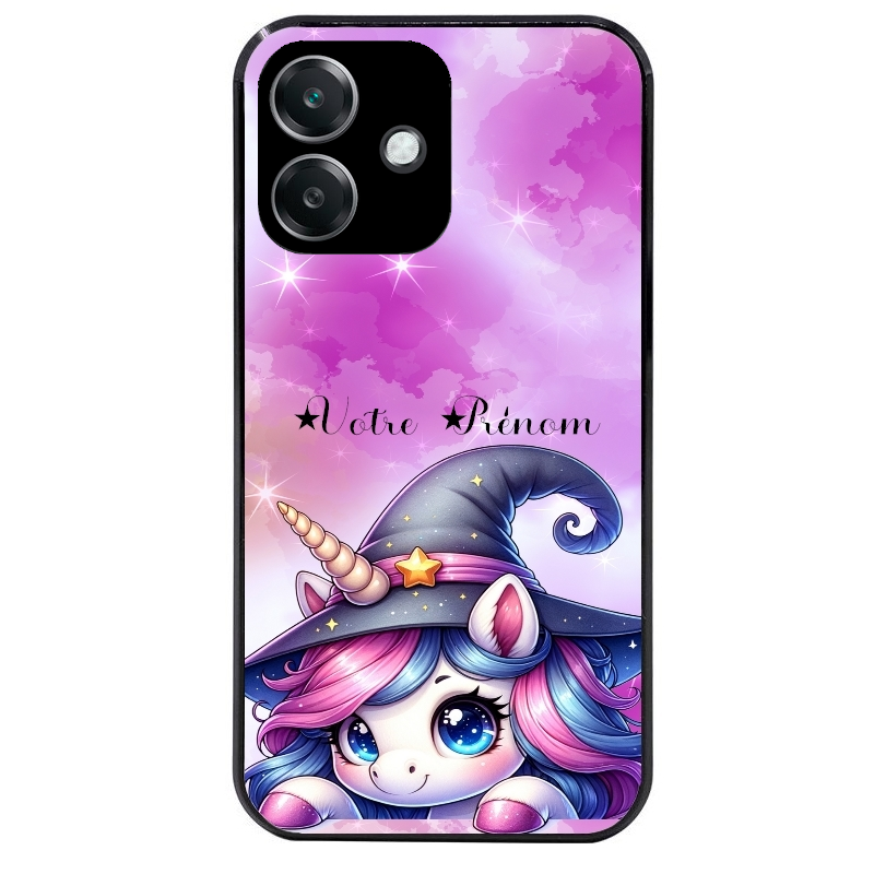 Coque noire taperso pour OPPO A40 avec motif licorne magic avec prenom protection antichoc personnalisée